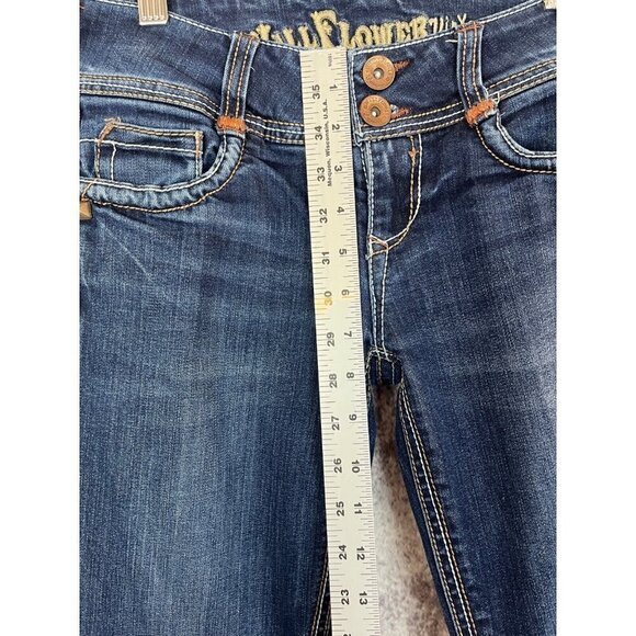 Wallflower Jeans Womens 1 Blue Flared Low Rise Embroidered Y2k Boho Angel Wings - Picture 7 of 14